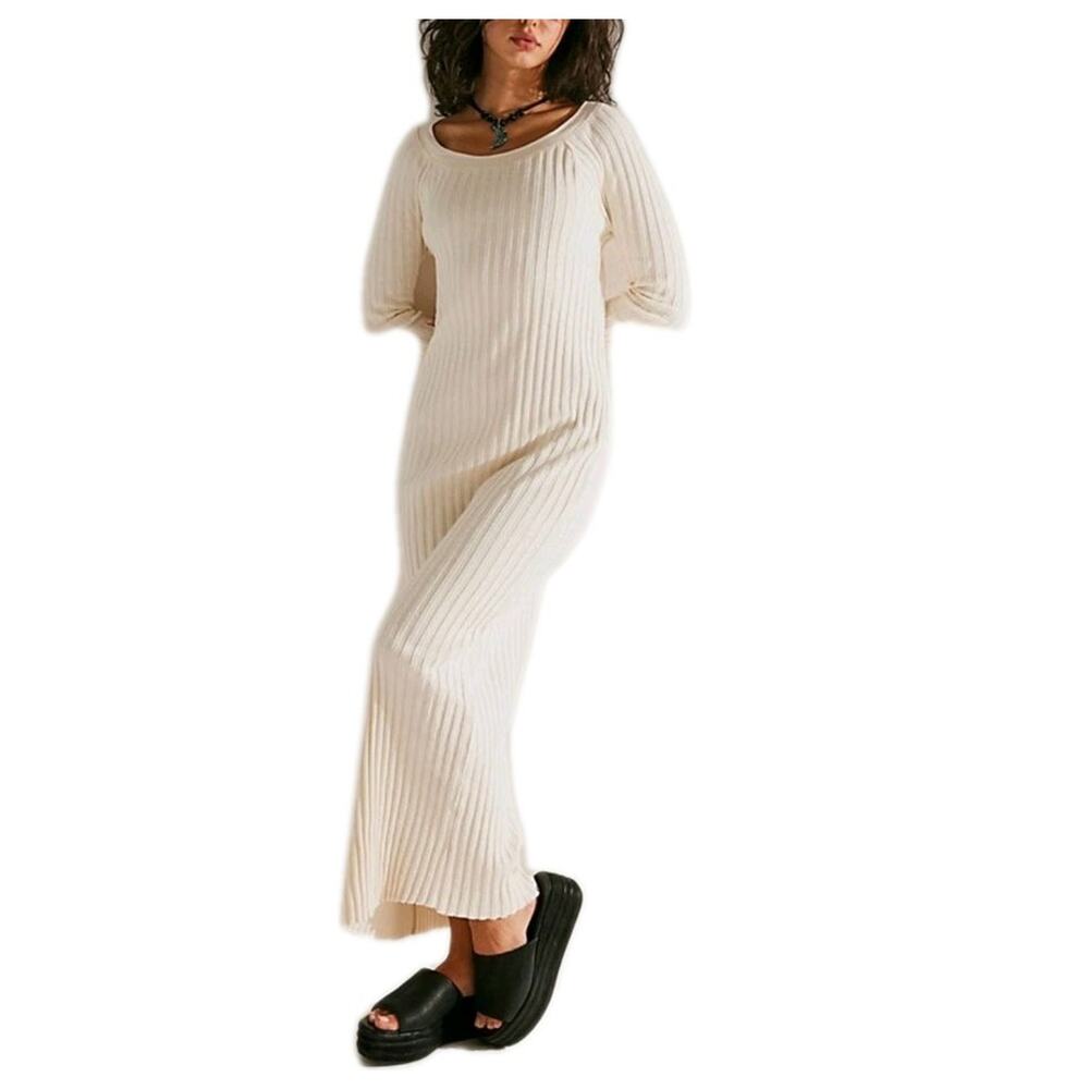 Free People Cream Ribbed Maxi Dress